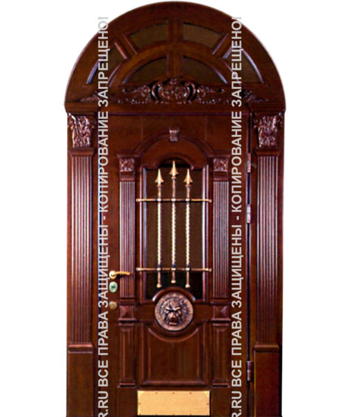 Дверь железная входная арочная МДФ с ковкой/стеклом 3147 Дверь железная входная арочная МДФ с ковкой/стеклом 3147