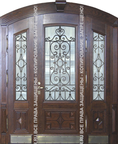 Дверь металлическая арочная МДФ с ковкой/стеклом 3142 Дверь металлическая арочная МДФ с ковкой/стеклом 3142
